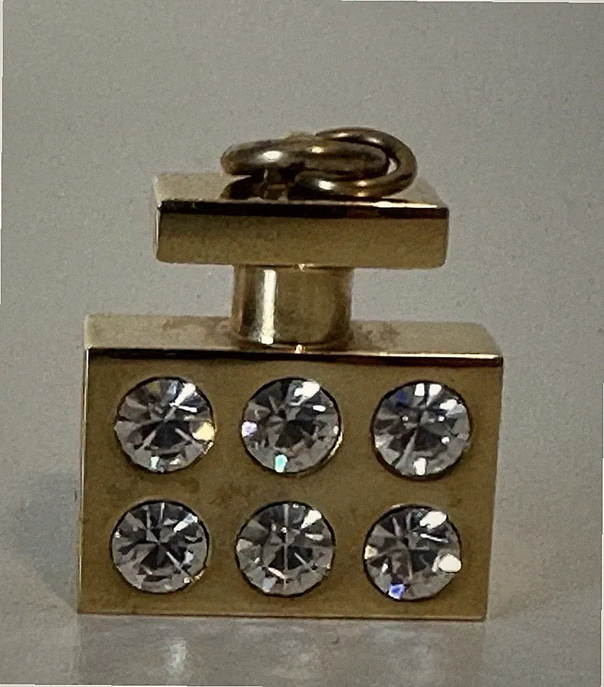 MICHAEL KORS CRYSTAL 2-SIDE GOLDTONE PENDANT 3/4" PERFUME BOTTLE SHAPE